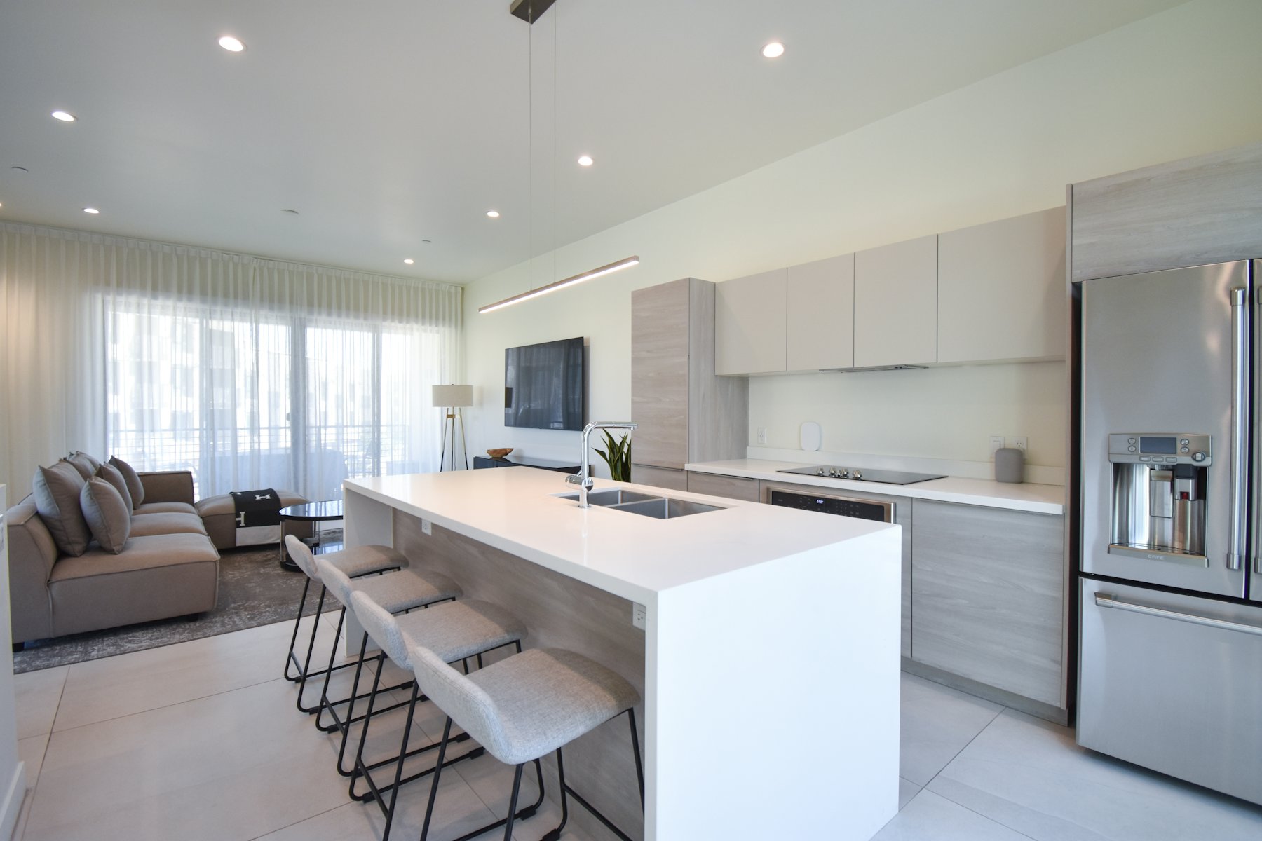 Modern kitchen with refrigerator